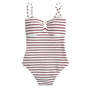 J.Crew Scrunchie Ring Bandeau Striped One-Piece Swimsuit | Red White | Size 0